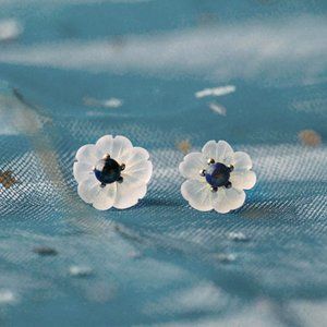 Sterling Silver Natural Lapis lazuli Flower Earrings Studs Nature Jewelry